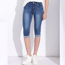 Load image into Gallery viewer, GAREMAY Plus Size Skinny Capris Jeans Woman Female Stretch Knee Length Denim Shorts Jeans Pants Women With High Waist Summer