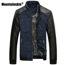 Load image into Gallery viewer, Mountainskin PU Leather Patchwork Men's Jackets 6XL Autumn Fashion Coats Men Outerwear Stand Collar Male Clothing Slim Fit SA332