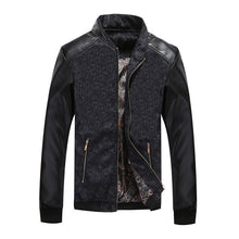 Load image into Gallery viewer, Mountainskin PU Leather Patchwork Men's Jackets 6XL Autumn Fashion Coats Men Outerwear Stand Collar Male Clothing Slim Fit SA332