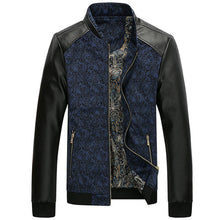Load image into Gallery viewer, Mountainskin PU Leather Patchwork Men's Jackets 6XL Autumn Fashion Coats Men Outerwear Stand Collar Male Clothing Slim Fit SA332