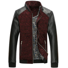 Load image into Gallery viewer, Mountainskin PU Leather Patchwork Men's Jackets 6XL Autumn Fashion Coats Men Outerwear Stand Collar Male Clothing Slim Fit SA332