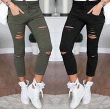 Load image into Gallery viewer, New 2016 Skinny Jeans Women Denim Pants Holes Destroyed Knee Pencil Pants Casual Trousers Black White Stretch Ripped Jeans
