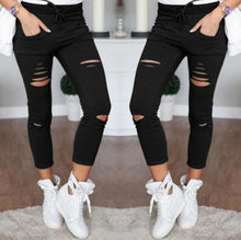 Load image into Gallery viewer, New 2016 Skinny Jeans Women Denim Pants Holes Destroyed Knee Pencil Pants Casual Trousers Black White Stretch Ripped Jeans
