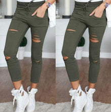 Load image into Gallery viewer, New 2016 Skinny Jeans Women Denim Pants Holes Destroyed Knee Pencil Pants Casual Trousers Black White Stretch Ripped Jeans
