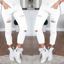 Load image into Gallery viewer, New 2016 Skinny Jeans Women Denim Pants Holes Destroyed Knee Pencil Pants Casual Trousers Black White Stretch Ripped Jeans