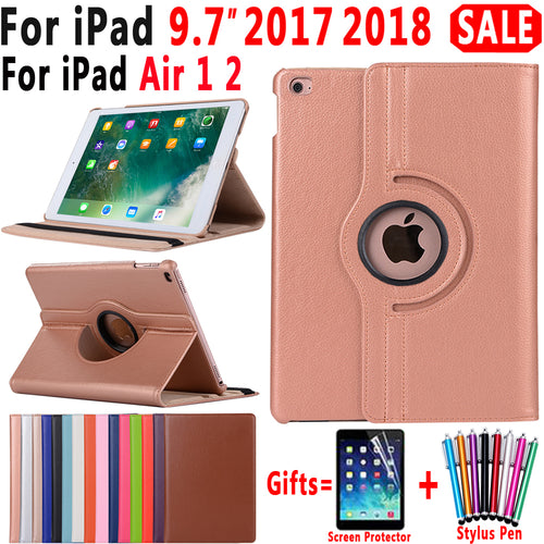 360 Degree Rotating Leather Smart Cover Case for Apple iPad Air 1 Air 2 5 6 New iPad 9.7 2017 2018 A1822 A1823 A1893 Coque Funda
